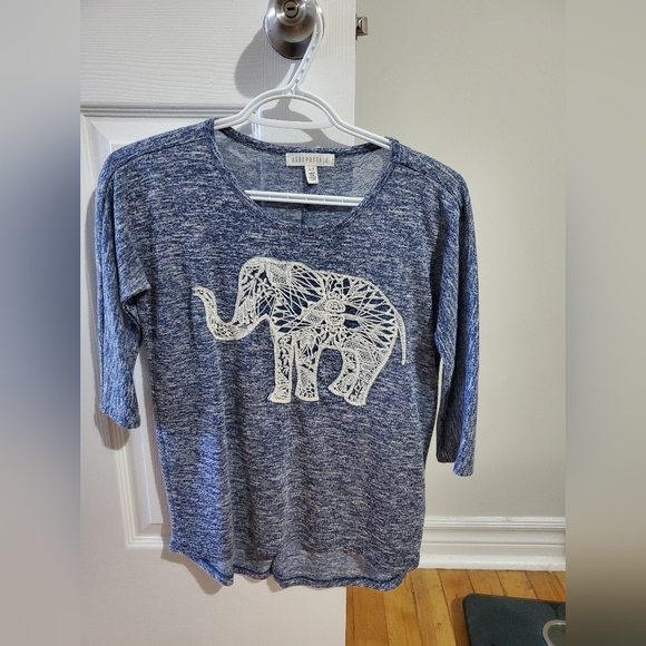 Blue three quarter sleeve shirt with elephant - Picture 1 of 4